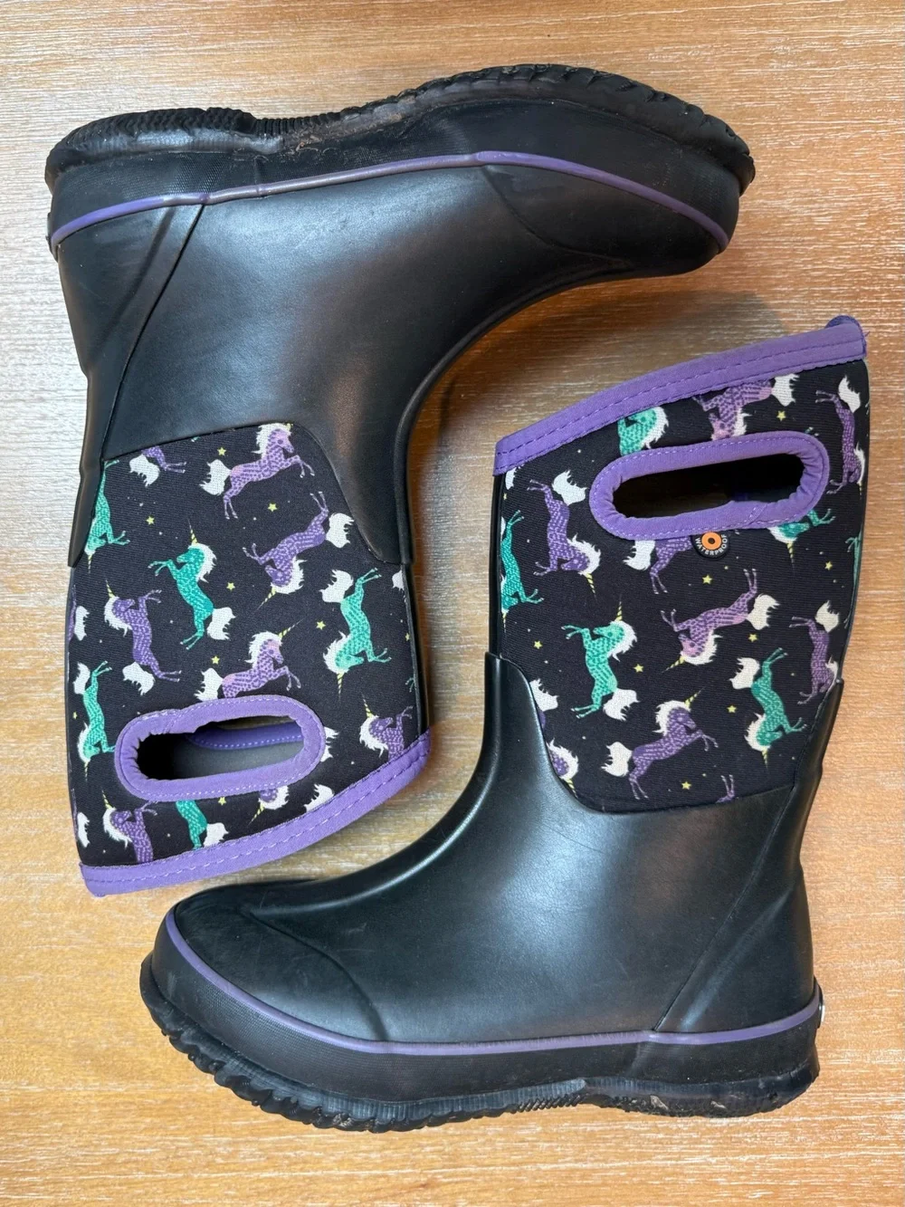 Bogs Classic Kids Winter Boot Waterproof Insulated Black Purple Unicorn Size 3